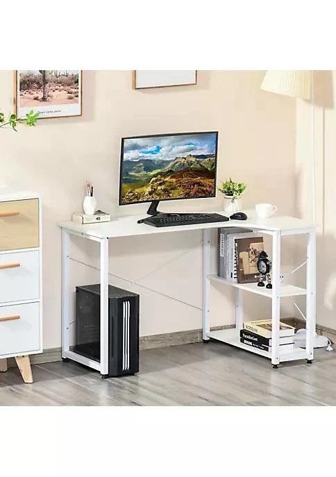 商品HOMCOM|L Shaped Computer Desk Home Office Corner Desk Study Workstation Table With With Wide Desktop 2 Side Shelves Steel Frame White,价格¥953,第3张图片详细描述