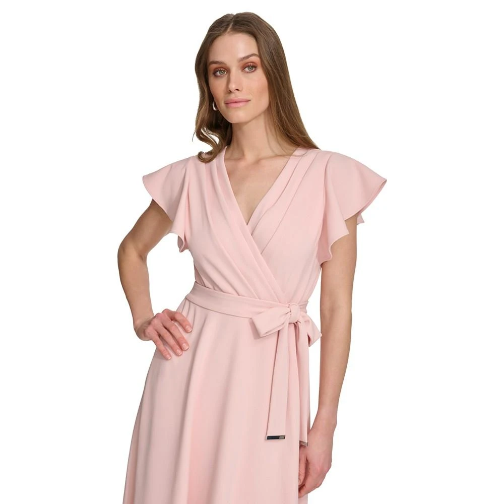 商品DKNY|Women's Flutter-Sleeve Tie-Waist Faux-Wrap Dress,价格¥599,第4张图片详细描述