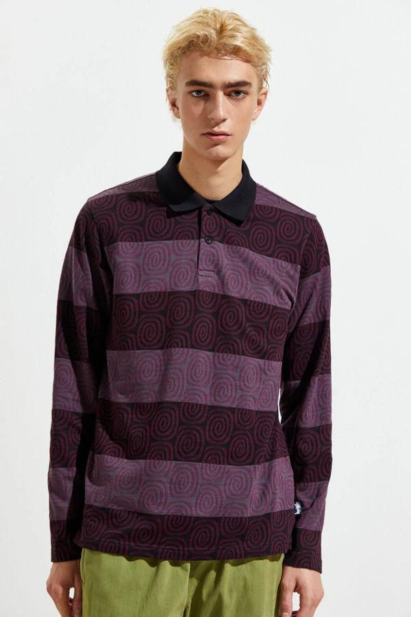 商品STUSSY|Stussy Swirl Stripe Jacquard Long Sleeve Polo Shirt,价格¥227,第1张图片