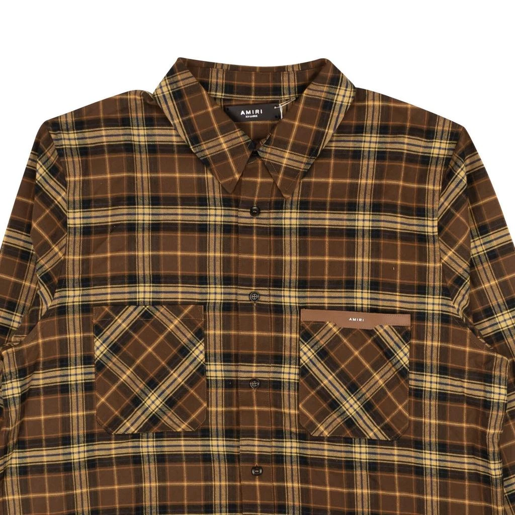 商品AMIRI|Brown Leather Logo Flannel Button Down Shirt,价格¥2410,第3张图片详细描述