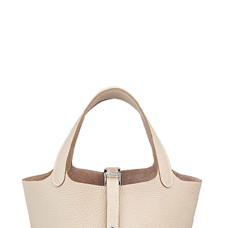 商品[国内直发] Hermes|爱马仕 Picotin Lock 18 银扣 Clemence小公牛皮 菜篮子水桶包手提包 女款 10 Craie 奶昔白,价格¥41390,第6张图片详细描述