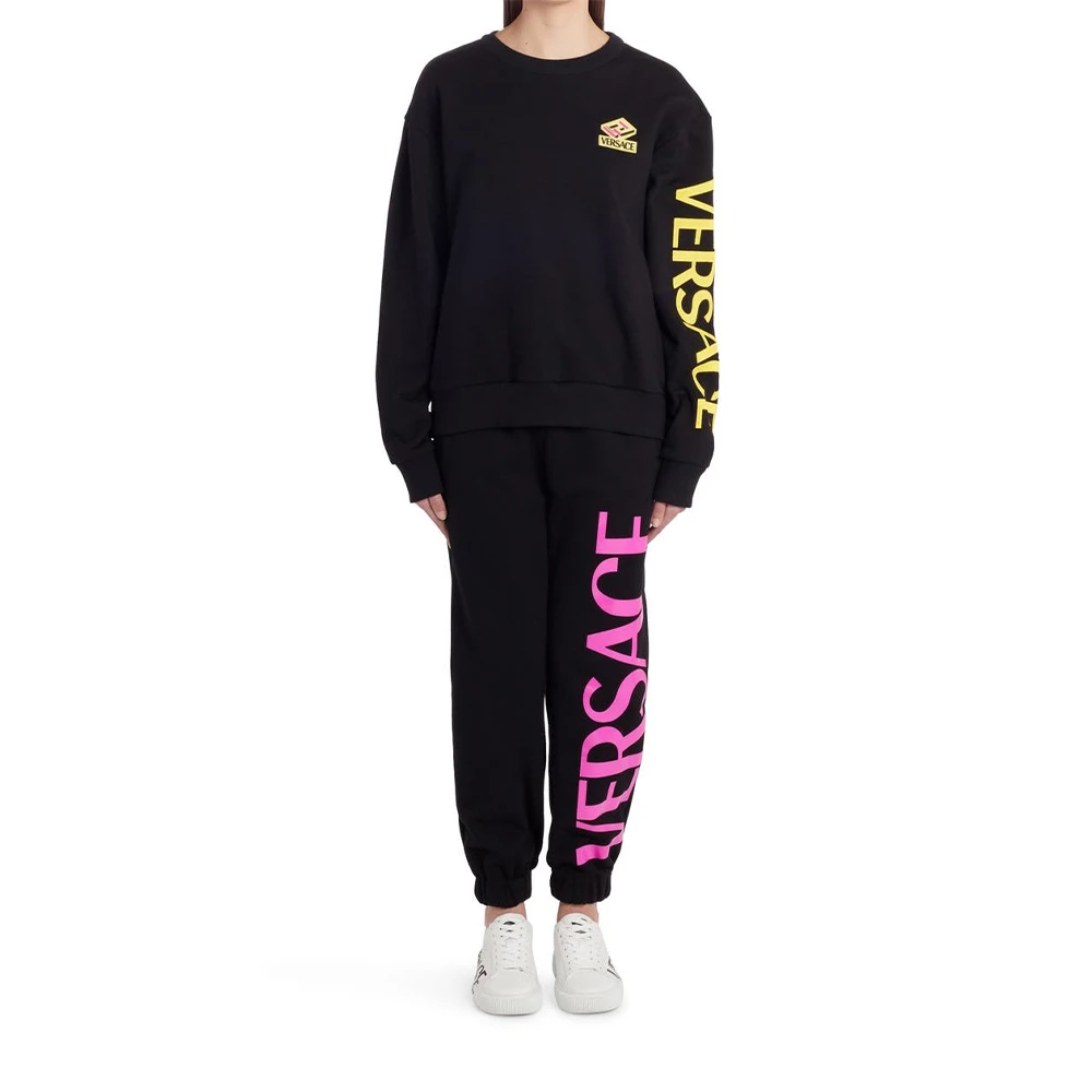 VERSACE 女士黑色霓虹标志图案运动衫 10021731-A01174-1B000 商品