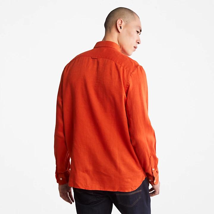 Mill River Slim-Fit Linen Shirt for Men in Orange商品第2张图片规格展示