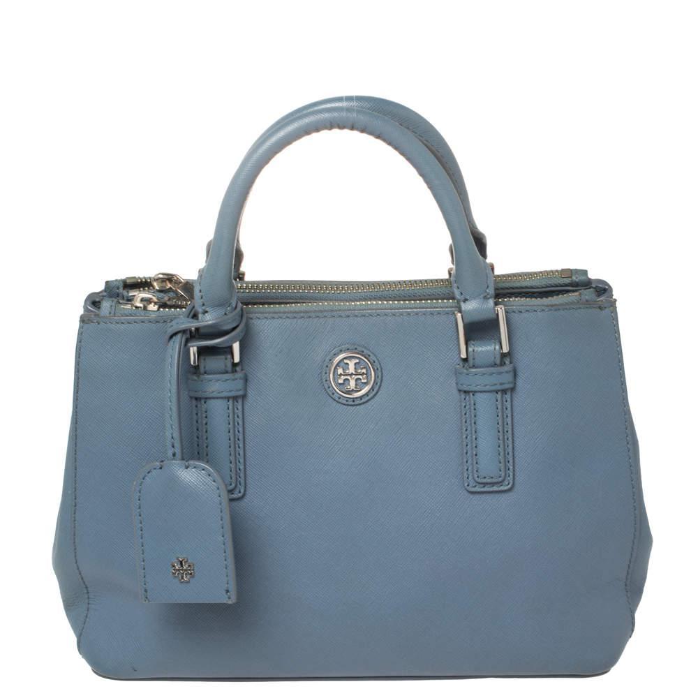 商品[二手商品] Tory Burch|Tory Burch Blue Leather Mini Robinson Double Zip Tote,价格¥809,第1张图片