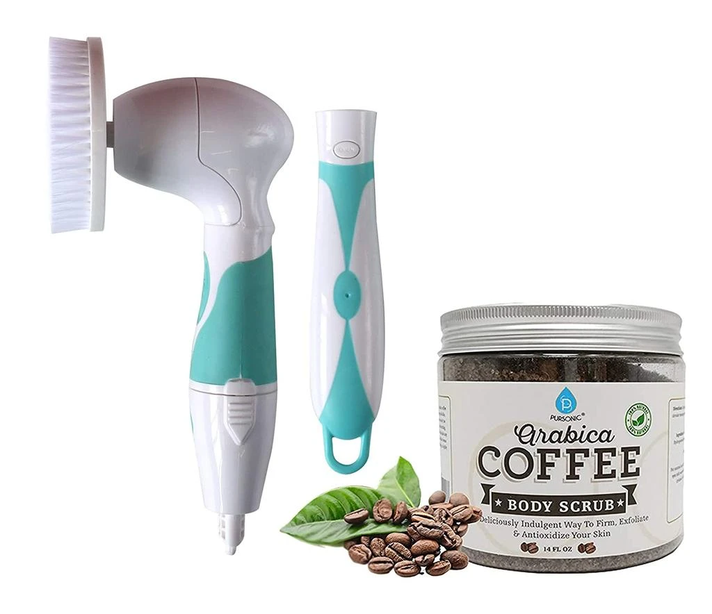 商品PURSONIC|Advanced Facial And Body Cleansing Brush With Extended Handle Includes Facial Brush, Body Brush, Pumice Stone And Sponge Brush & Arabica Coffee Scrub 14oz,价格¥214,第2张图片详细描述