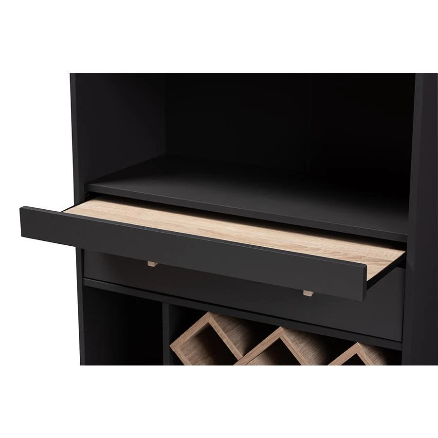 商品Baxton Studio|Mattia Modern and Contemporary Dark Grey and Oak Finished Wood Wine Cabinet,价格¥1421,第5张图片详细描述