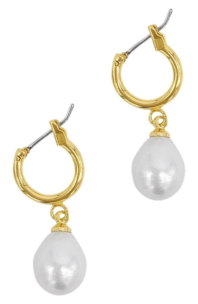 商品ADORNIA|14K Yellow Gold Plated 10mm Freshwater Pearl Huggie Drop Earrings,价格¥169,第1张图片