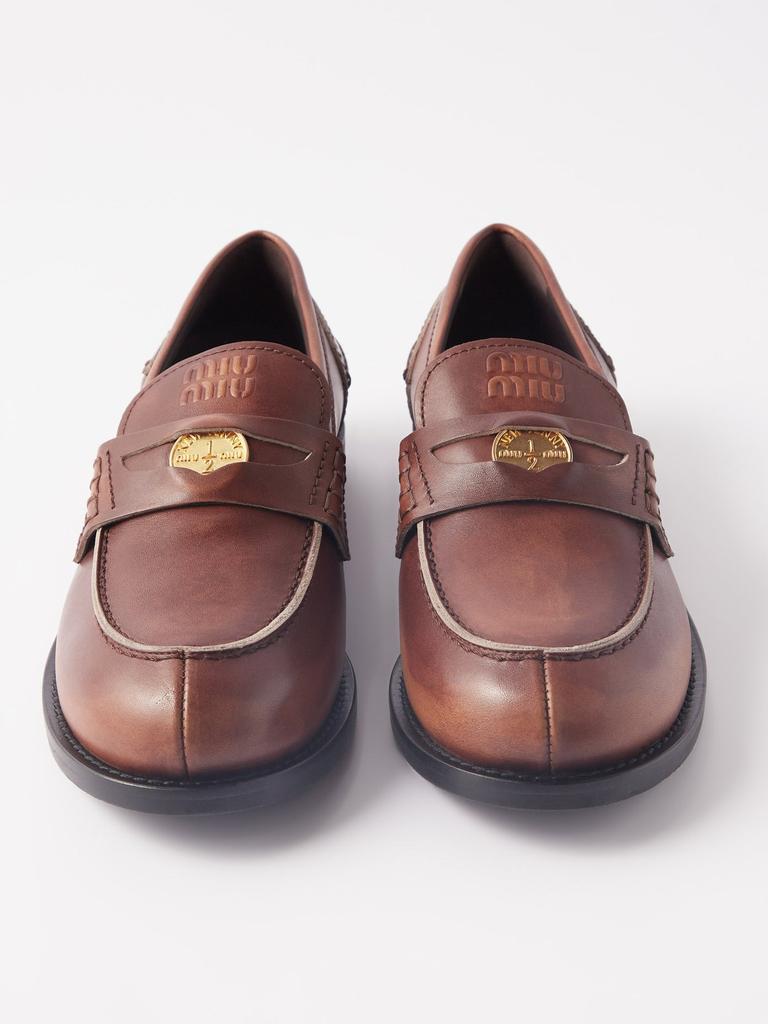Logo-coin raw-edge leather loafers商品第5张图片规格展示