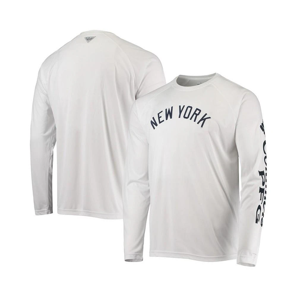 商品Columbia|Men's White New York Yankees Terminal Tackle Omni-Shade Raglan Long Sleeve T-shirt,价格¥496,第3张图片详细描述