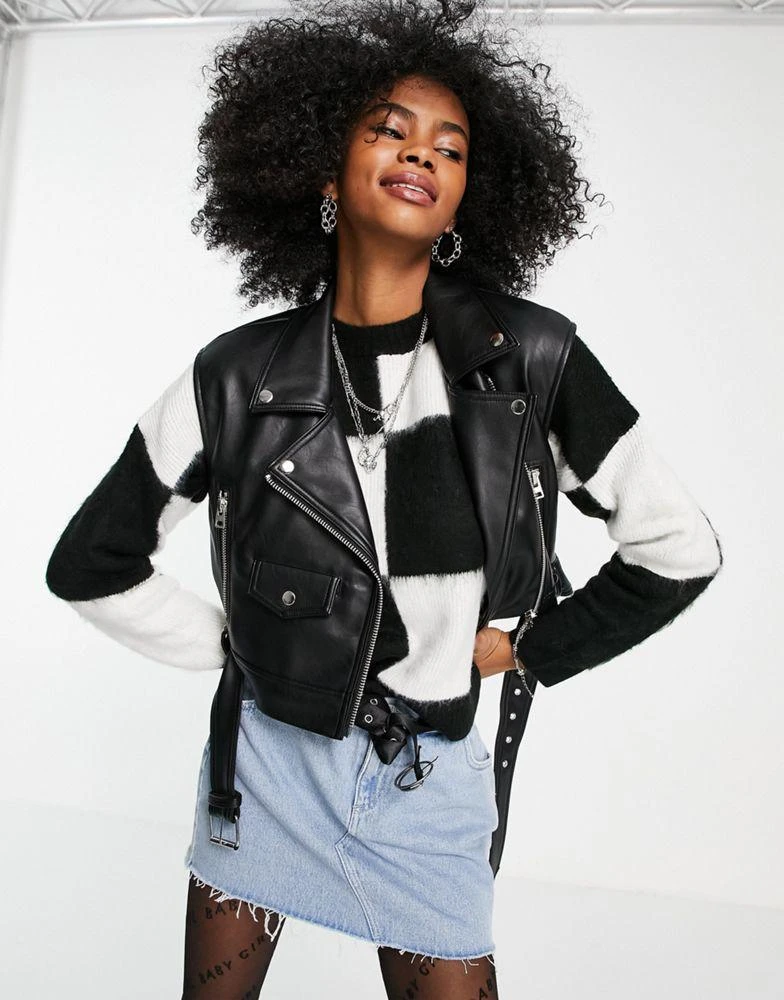 商品Topshop|Topshop cropped sleeveless biker jacket in black,价格¥322,第1张图片