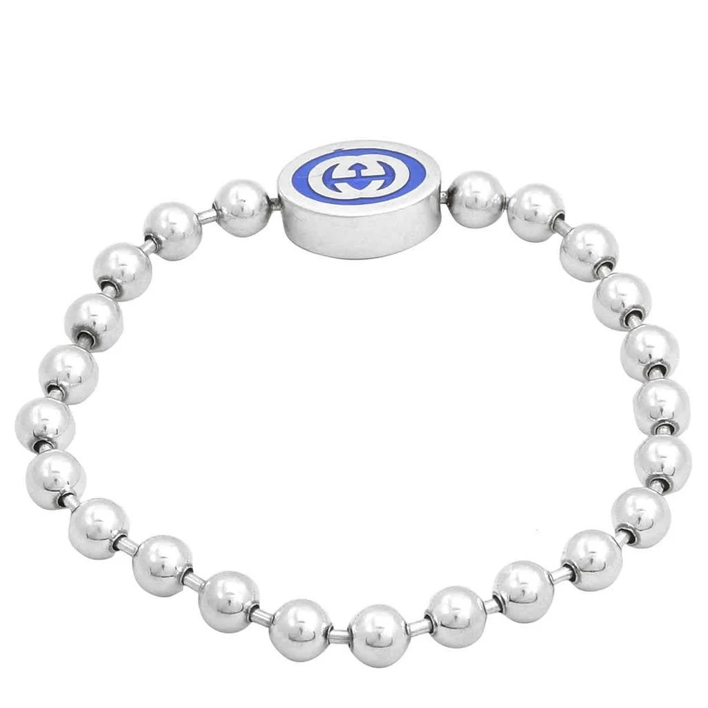 商品Gucci|Gucci Interlocking G Boule Chain Sterling Silver Blue Enamel Bracelet, Size 16 - Yba753437001,价格¥2456,第2张图片详细描述