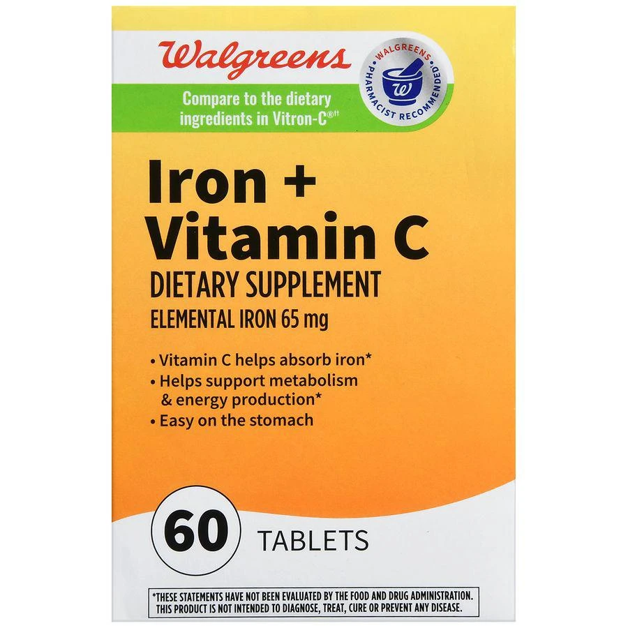 商品Walgreens|Iron 65 mg + Vitamin C Tablets,价格¥97,第2张图片详细描述