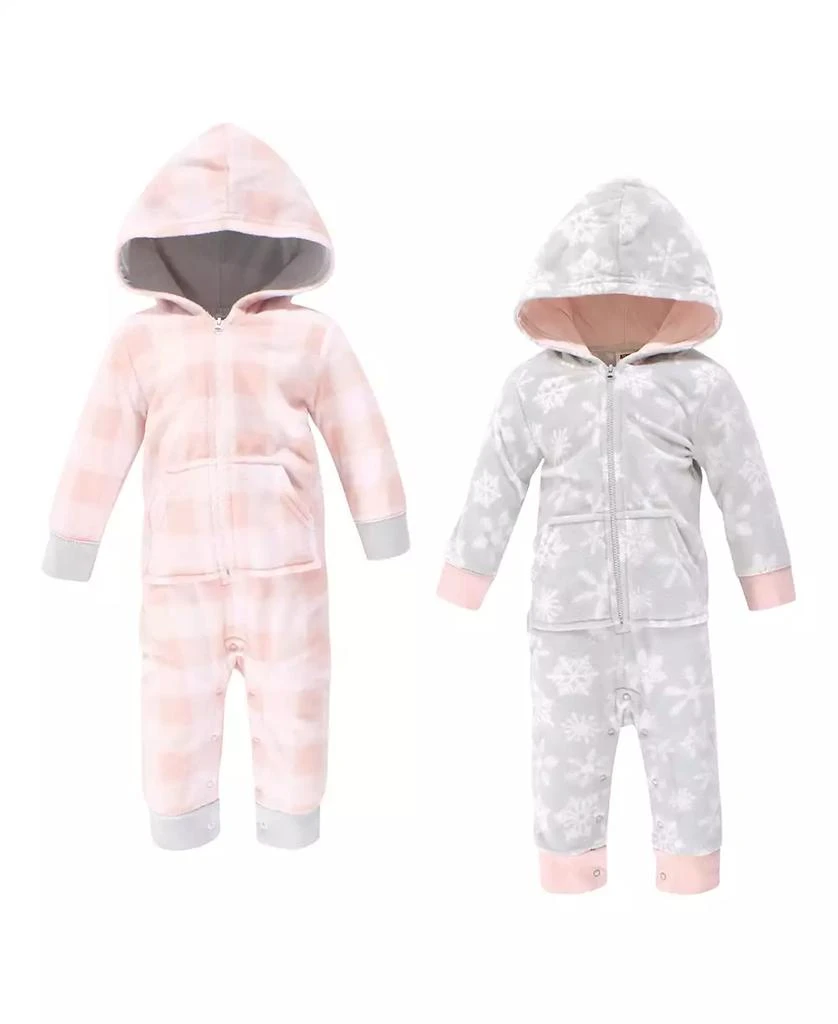 商品Hudson|Baby Girls Fleece Jumpsuits, Coveralls, and Playsuits 2pk, Gray Pink Snowflake,价格¥241,第1张图片