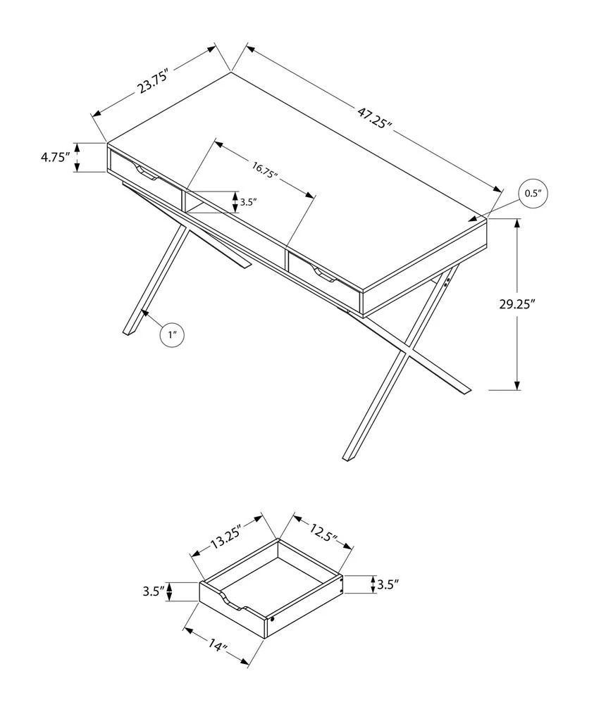 商品Homezia|24" Dark Brown and Gold Computer Desk With Two Drawers,价格¥4118,第4张图片详细描述