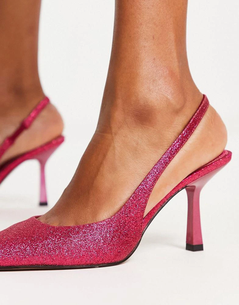 商品ASOS|ASOS DESIGN Simba slingback stiletto heeled shoes in pink glitter,价格¥169,第4张图片详细描述