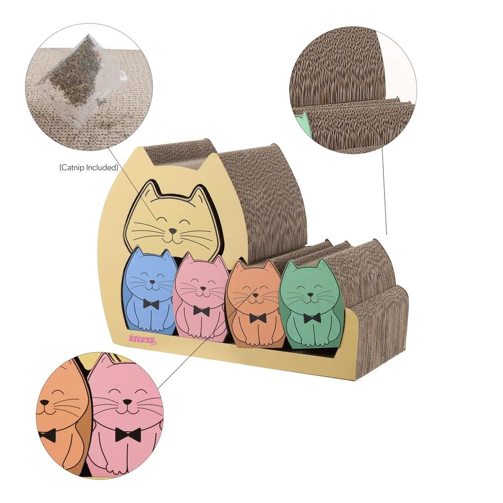 商品THE LICKER STORE|Kazoku 15.63" Modern Cardboard 5-in-1 Family Cat Cave Scratcher with Catnip and Pull-Out Design, Multi-Colored,价格¥598,第4张图片详细描述