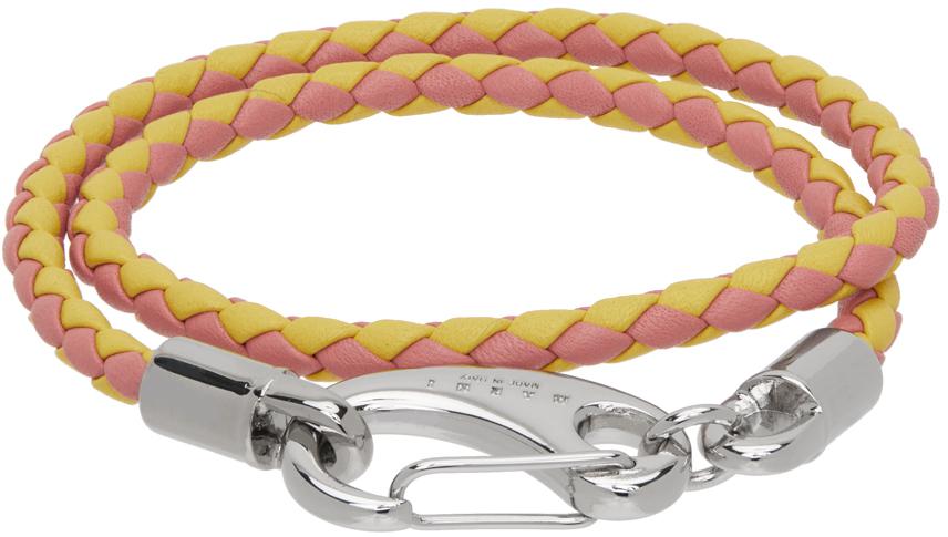 Yellow & Pink Braided Leather Bracelet商品第2张图片规格展示