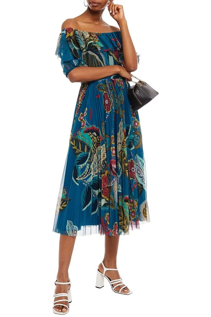 商品RED Valentino|Off-the-shoulder pleated printed tulle midi dress,价格¥3180,第2张图片详细描述