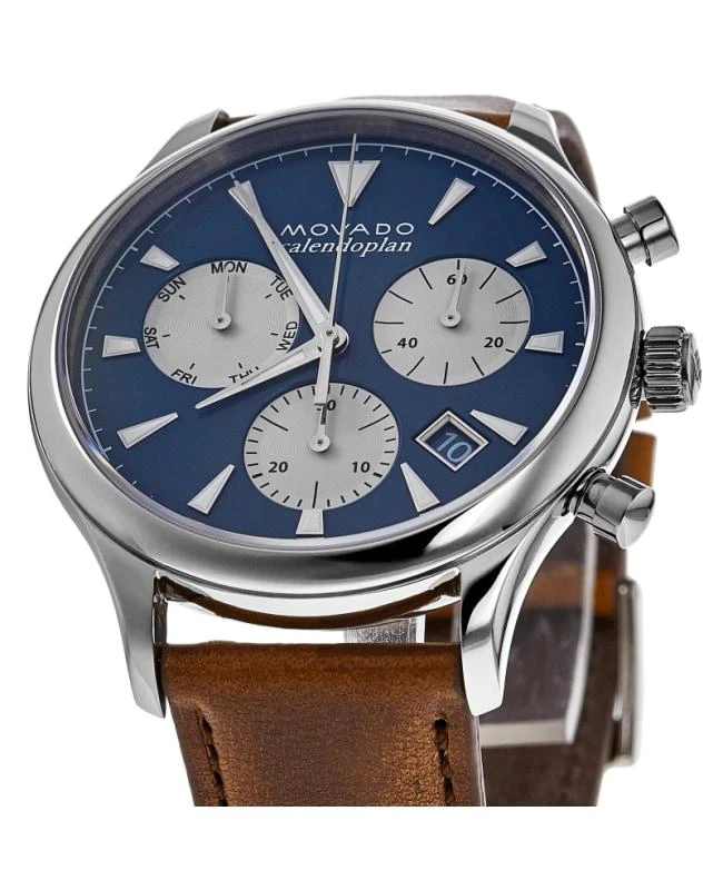 商品Movado|Movado Heritage Calendoplan Quartz Chronograph Blue Dial Leather Strap Men's Watch 3650113,价格¥2512,第2张图片详细描述