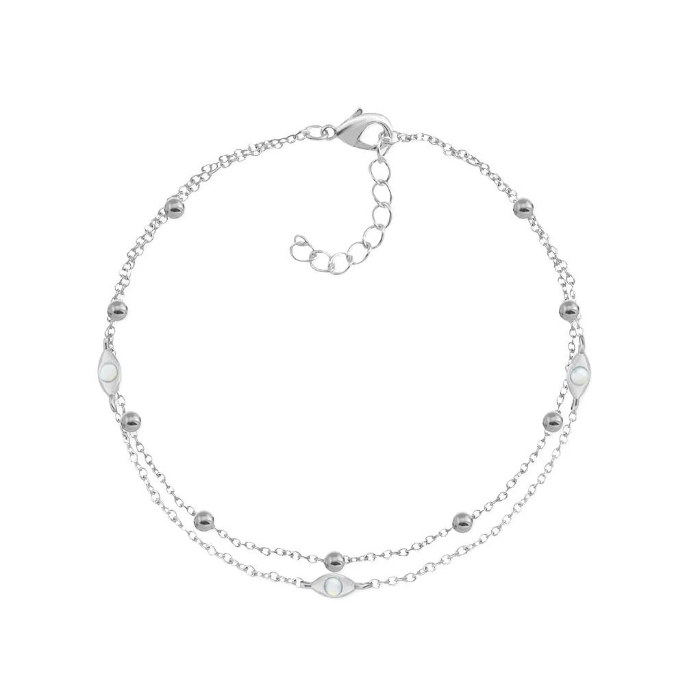 商品Essentials|Two Row Opal Glass Stone Anklet in Silver Plate,价格¥121,第1张图片