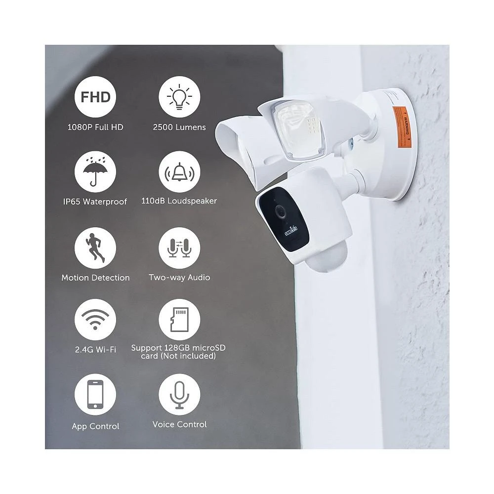 商品Eco4Life|Smart WiFi 1080p HD Outdoor Surveillance Floodlight Camera,价格¥823,第2张图片详细描述