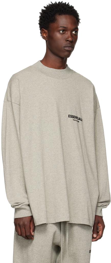 Gray Flocked Long Sleeve T-Shirt商品第2张图片规格展示