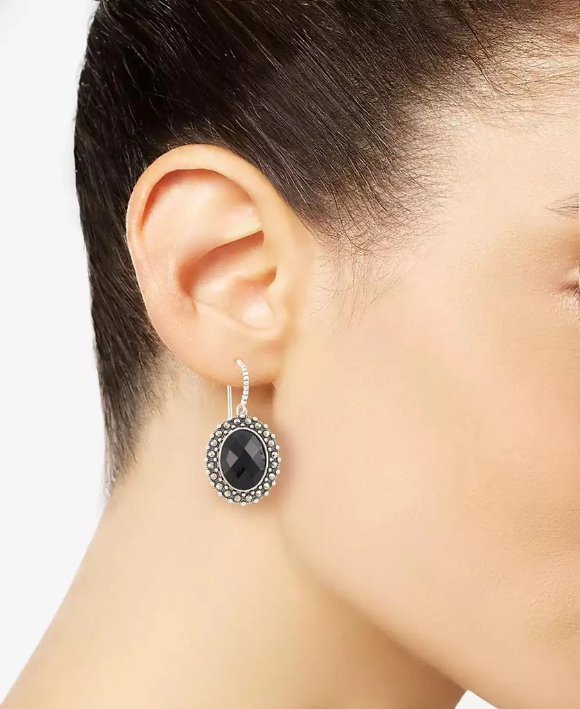 商品Macy's|Marcasite and Faceted Onyx Oval Wire Earrings in Sterling Silver,价格¥1863,第2张图片详细描述