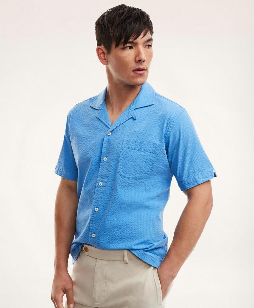 Regent Regular-Fit Sport Shirt, Camp Collar Short-Sleeve Seersucker商品第1张图片规格展示