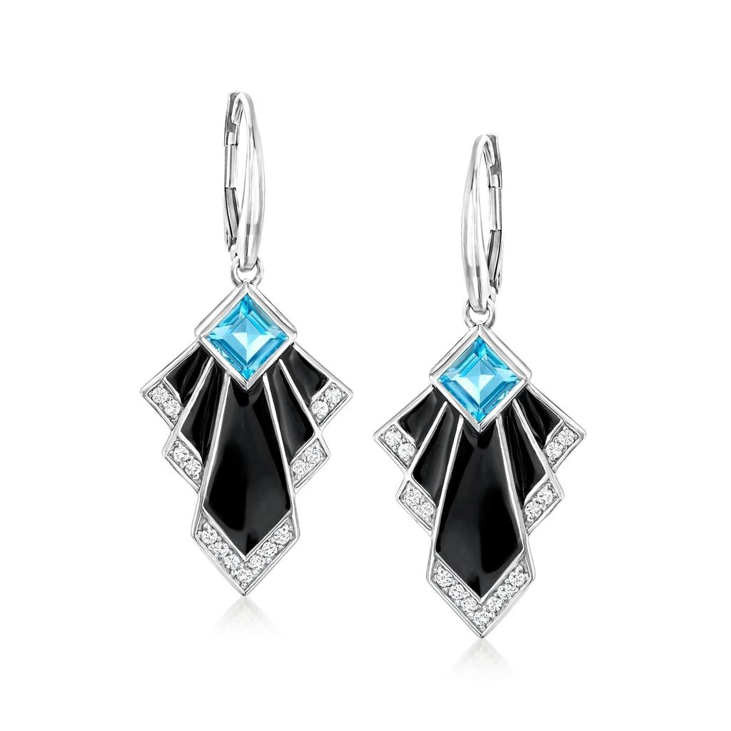 商品Ross-Simons|Swiss Blue Topaz and . White Topaz Drop Earrings With Black Enamel in Sterling Silver,价格¥1718,第1张图片