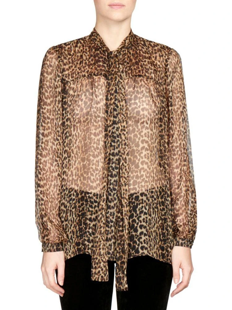 商品Yves Saint Laurent|Saint Laurent - Silk Georgette Leopard Print Blouse,价格¥3920,第1张图片