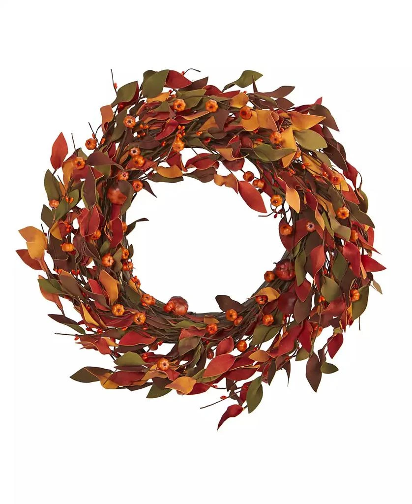 商品NEARLY NATURAL|Harvest Leaf and Mini Pumpkin Artificial Wreath,价格¥430,第1张图片