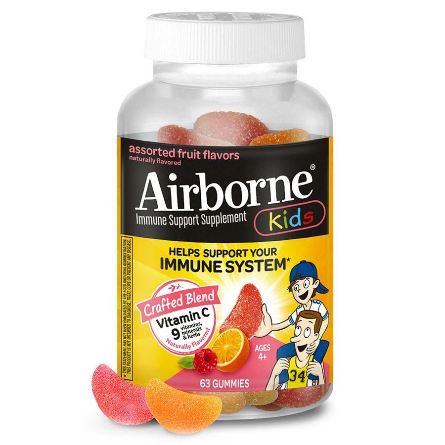 商品Airborne|Vitamin C, E, Zinc, Minerals & Herbs Kids Immune Support Supplement Gummies Assorted Fruit,价格¥228,第1张图片