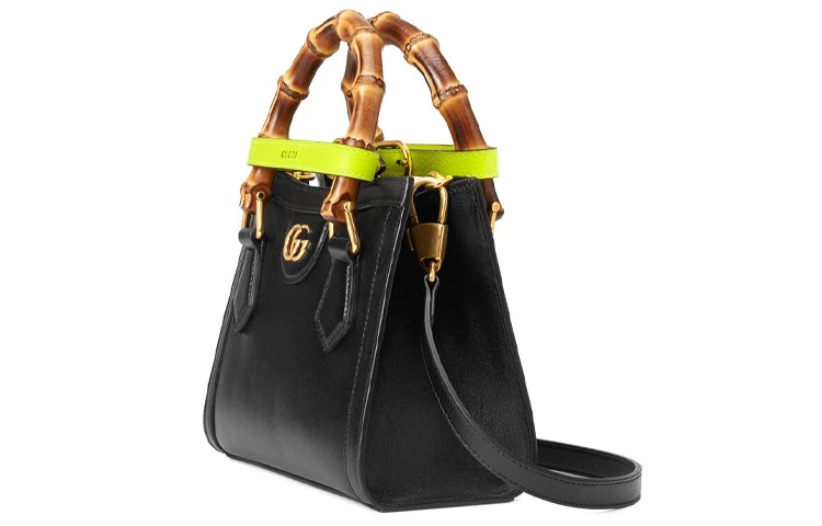 商品[国内直发] Gucci|古驰 Diana 竹节 戴安娜金标Logo情侣同款 皮革 托特包Tote包购物袋手提单肩斜挎包 迷你 男女同款 黑色,价格¥16073,第3张图片详细描述
