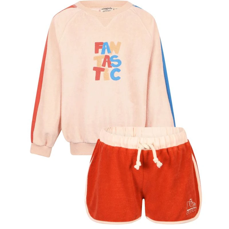 商品Maison Tadaboum|Fantastic organic sweatshirt and embroidered roller skate terry shorts in light pink and red,价格¥1085,第1张图片