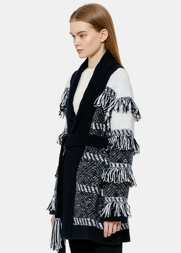 商品MATILDE CASHMERE|Matilde Cashmere Navy & Ice White Fringed Wrap Coat,价格¥4347,第3张图片详细描述