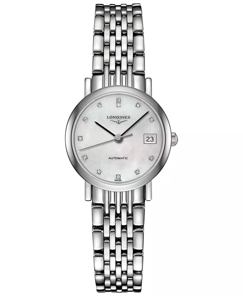 商品Longines|Women's Swiss Automatic The Longines Elegant Collection Diamond Accent Stainless Steel Bracelet Watch 26mm L43094876,价格¥16442,第1张图片