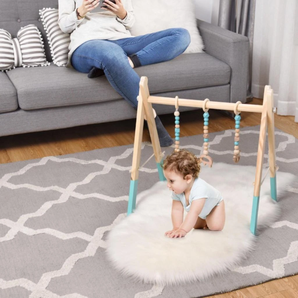 商品Hivvago|Portable 3 Wooden Newborn Baby Exercise Activity Gym Teething Toys Hanging Bar-Blue,价格¥329,第2张图片详细描述