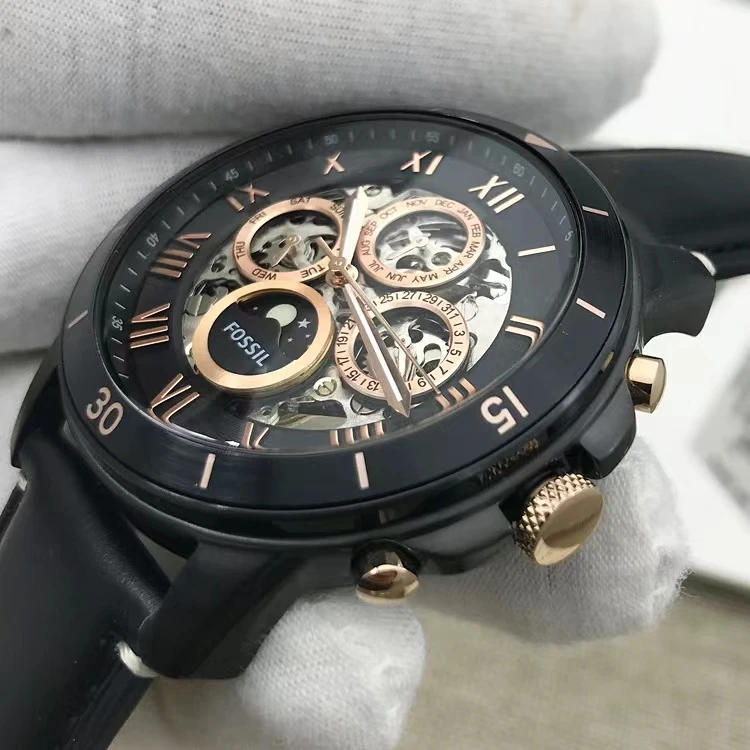 FOSSIL手表真皮多功能星期日历黑色镂空自动机械表商务男表ME3138 商品