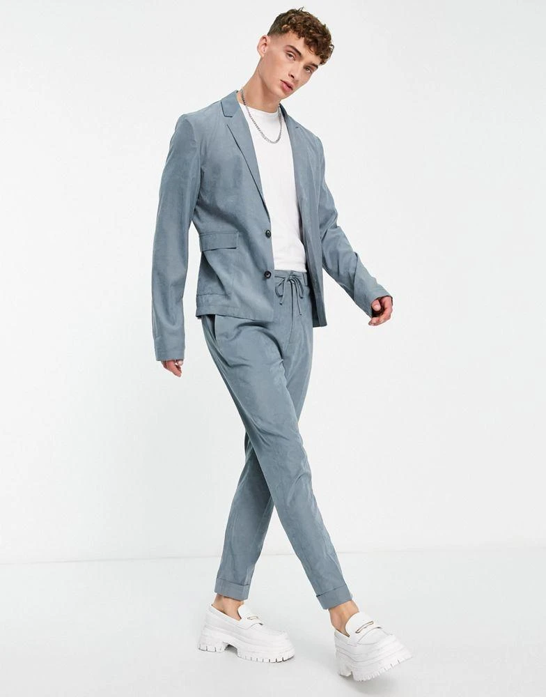 商品ASOS|ASOS DESIGN slim soft tailored suit jacket in muted blue suede,价格¥385,第4张图片详细描述