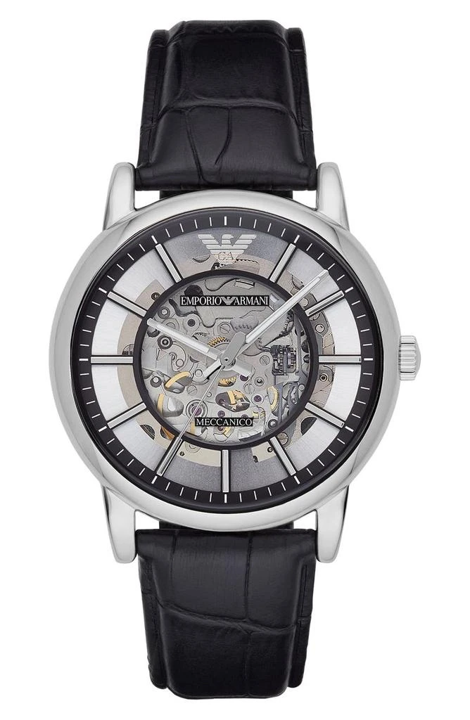 商品Emporio Armani|Men's Automatic Skeleton Dial Leather Strap Watch, 43mm,价格¥1689,第1张图片