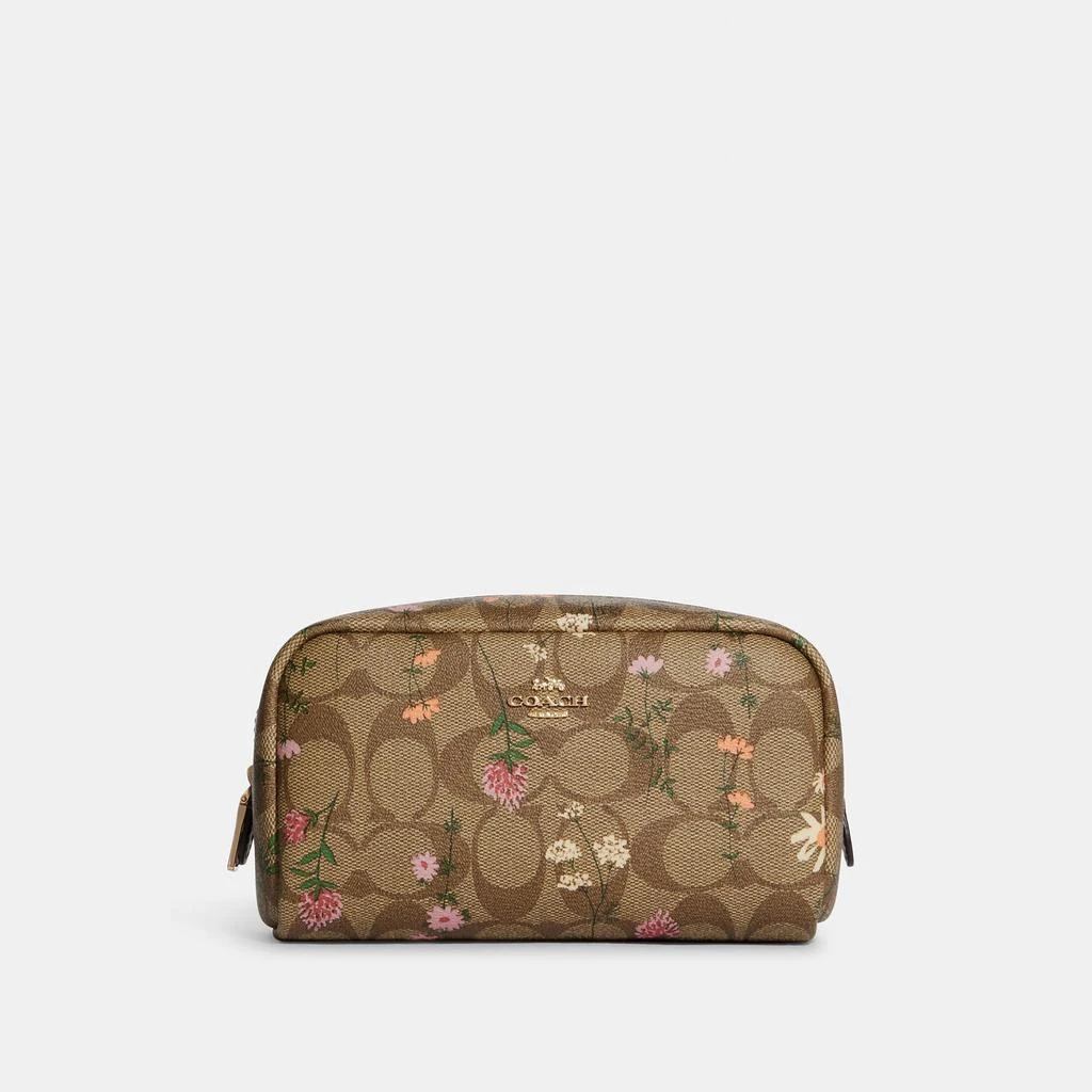 Coach Outlet Coach Outlet Small Boxy Cosmetic Case In Signature Canvas With Wildflower Print 1