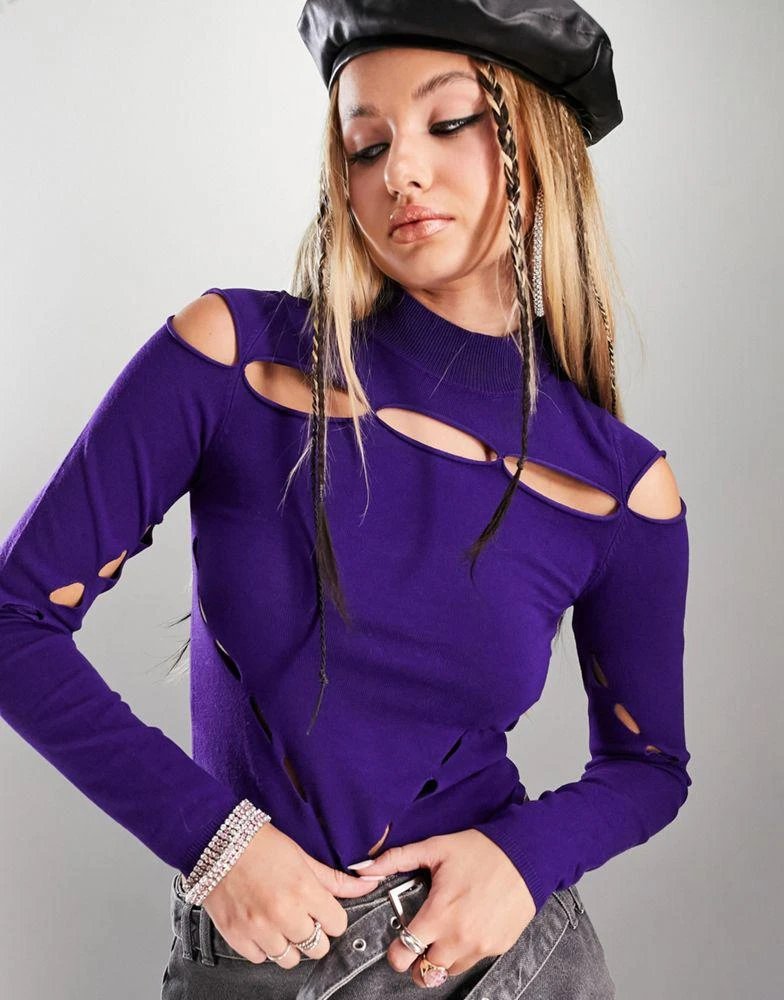 商品AsYou|ASYOU cut out long sleeve knitted top in purple,价格¥111,第3张图片详细描述