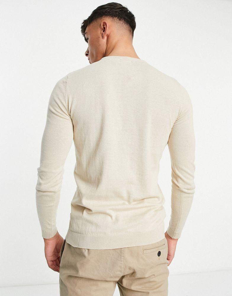 ASOS DESIGN knitted cotton jumper with grandad neck in oatmeal商品第3张图片规格展示