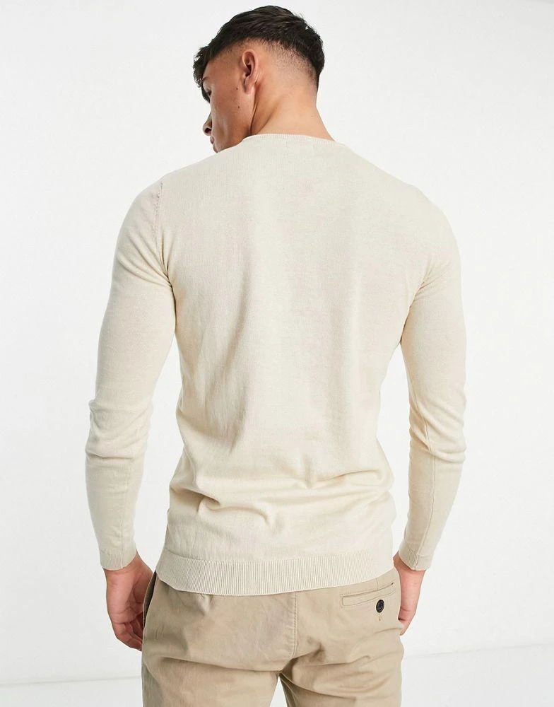 商品ASOS|ASOS DESIGN knitted cotton jumper with grandad neck in oatmeal,价格¥109,第3张图片详细描述