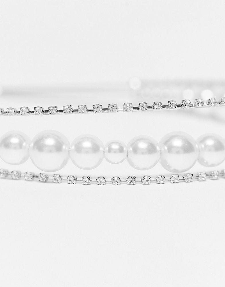 True Decadence embellished triple row headband with faux pearls and crystal商品第4张图片规格展示