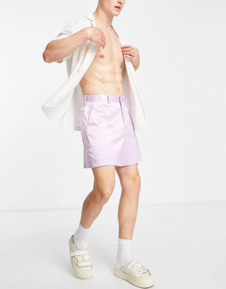 商品ASOS|ASOS DESIGN cropped bermuda smart shorts in oil purple satin,价格¥123,第4张图片详细描述