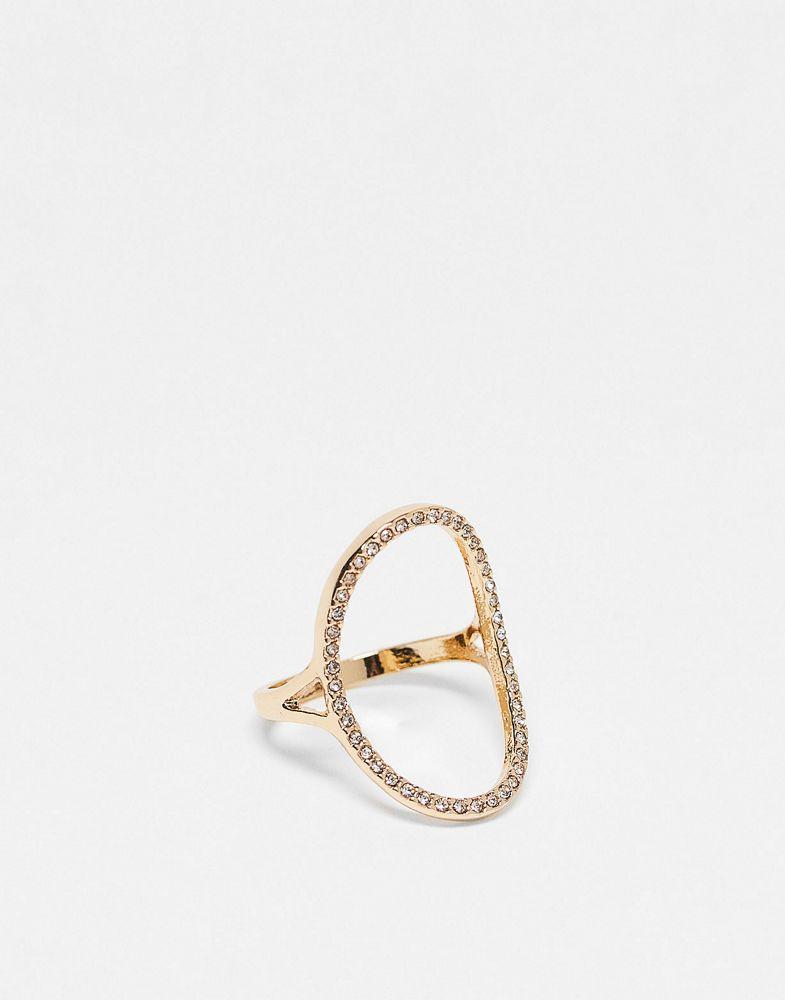 ASOS DESIGN ring with open circle crystal design in gold tone商品第1张图片规格展示