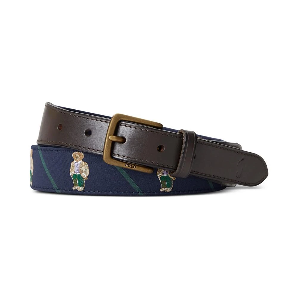 商品Ralph Lauren|Men's Polo Bear Leather-Trim Belt,价格¥350,第1张图片