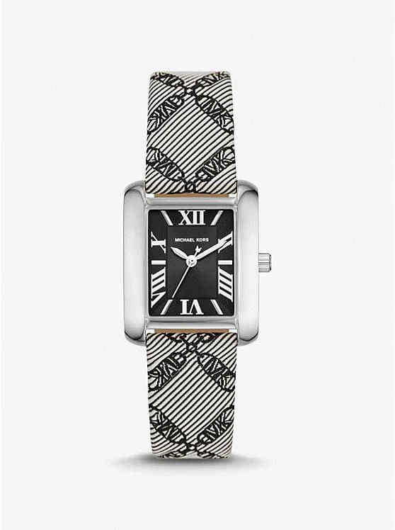 商品Michael Kors|Mini Emery Silver-Tone and Empire Logo Jacquard Watch,价格¥1359,第1张图片