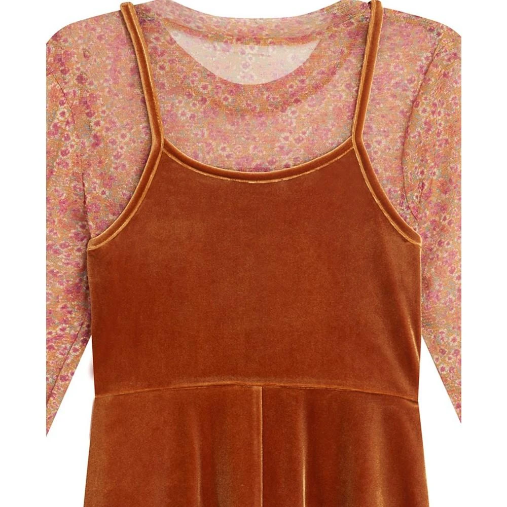 商品Beautees|Big Girls Velvet Slip Dress with Floral Printed Mesh Top, 2-Piece Set,价格¥94,第3张图片详细描述
